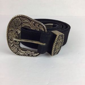 Free People Black Rock Western Suede Leather Belt | S-M